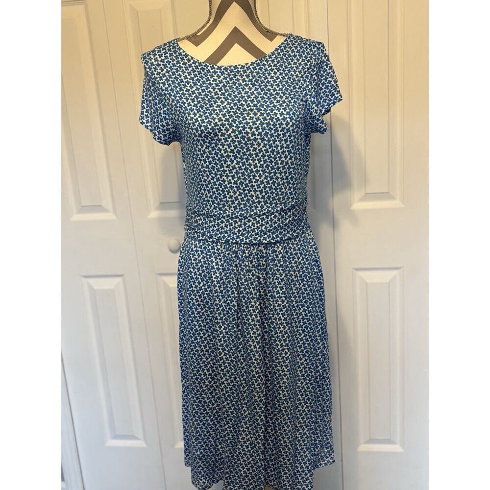Boden EcoVero Womens Dress 10 Blue Flower Viscose Short Sleeve Spring Summer